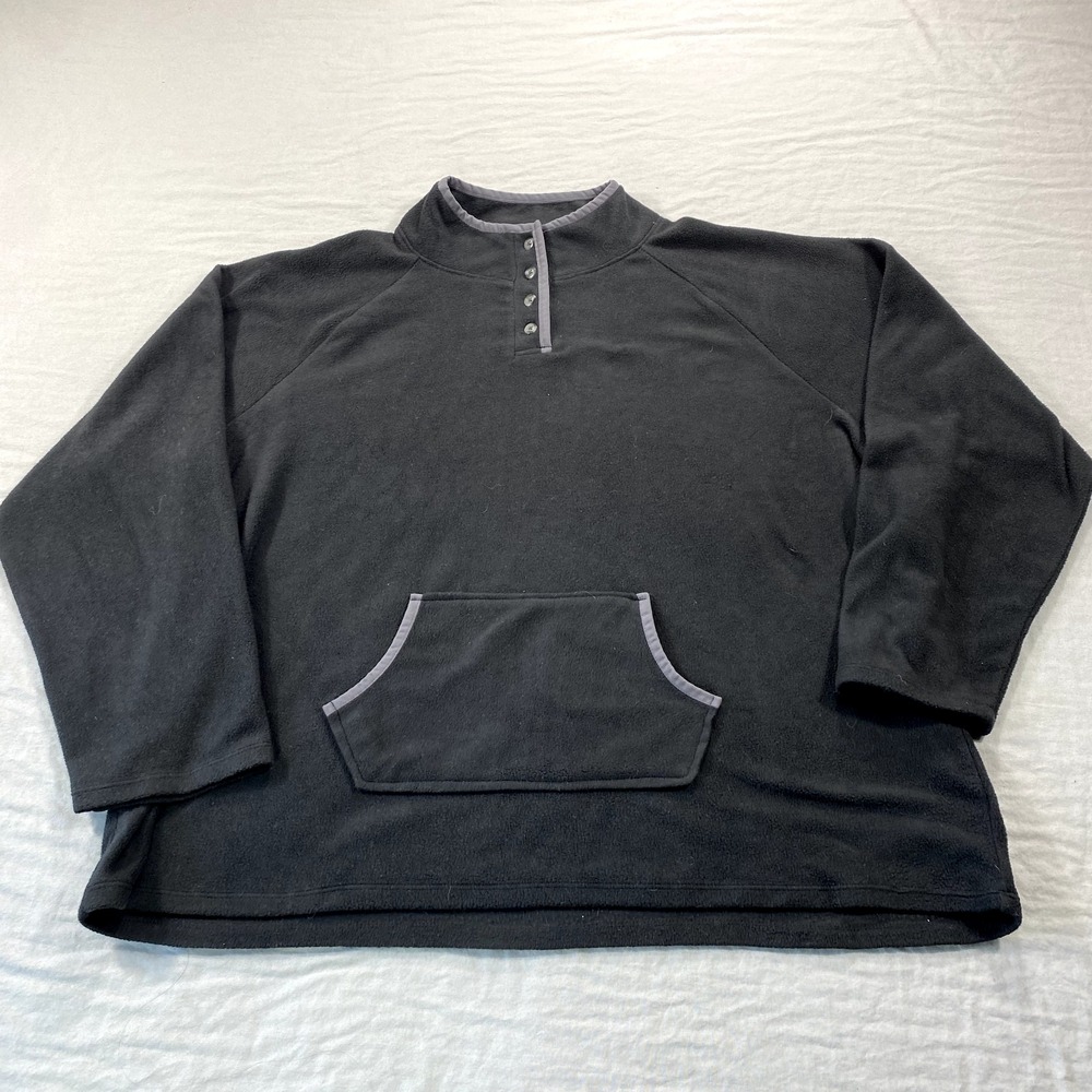 Cuddl Duds Sweatshirt Mens 2XL XXL Black Henley Cloud‎ Fleece Pockets Sweater
